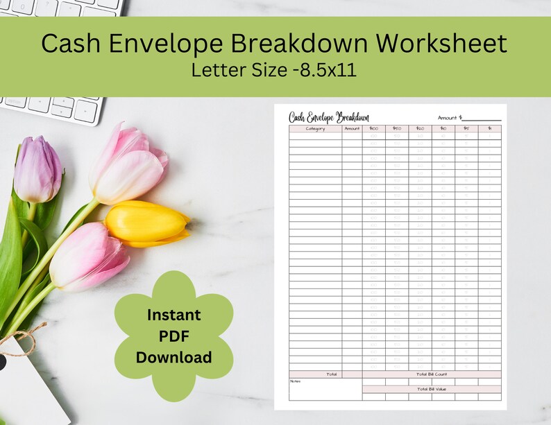 Cash Envelope Breakdown Worksheet Letter Size 8.5x11 Etsy