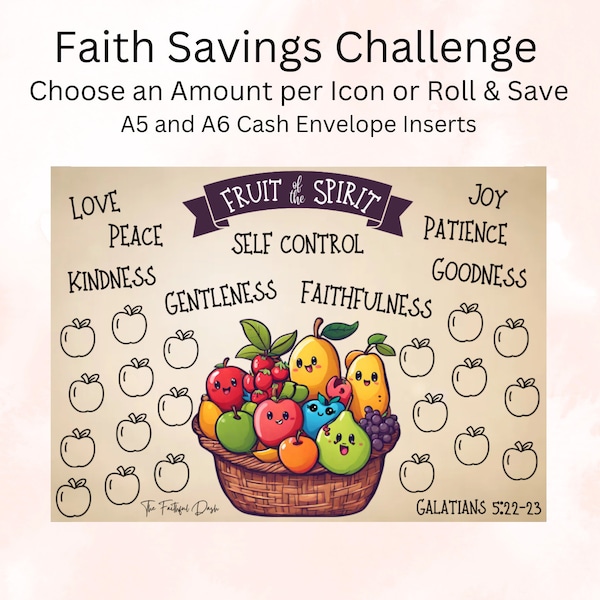 Faith/Scripture Savings Challenge | Fruit of the Spirit | A5 and A6 | Budget Printable
