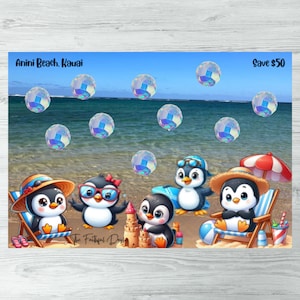 BEACH PENGUINS Scratch Off Savings Challenge | Save 50 | Amounts Under 10 | Laminated | A5 Size