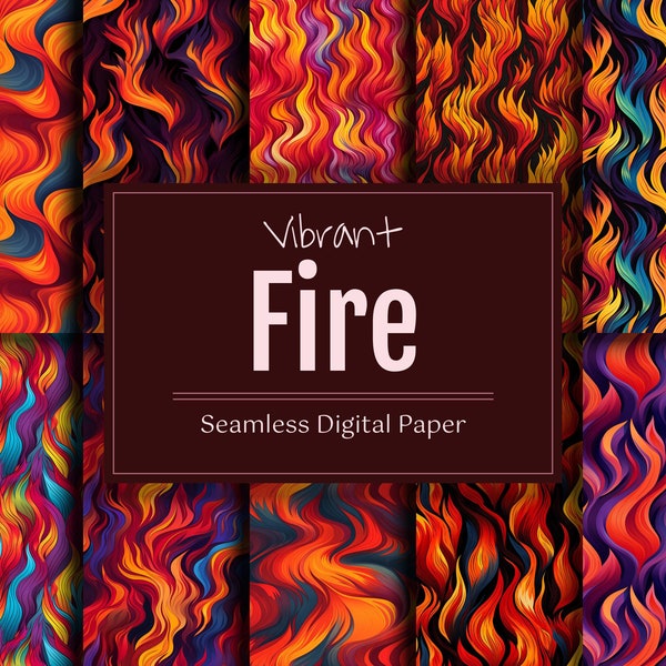 Vibrant Fire Digital Paper Pack, Fiery Repeating Seamless Pattern for Scrapbook, Colorful Flames Background, Abstract Sublimation Design Art