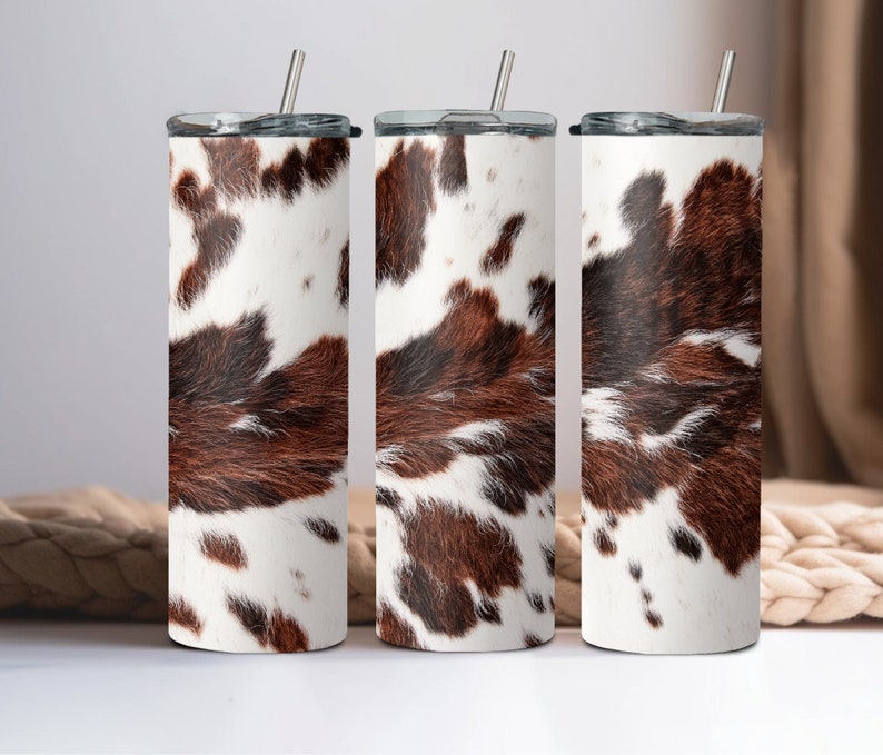 Cowhide Insulated 20oz Stainless Steel Tumbler With Straw, Gifts for