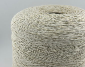 Ivory & Gold Lace Yarn on Cone: Cotton Viscose Lurex Blend