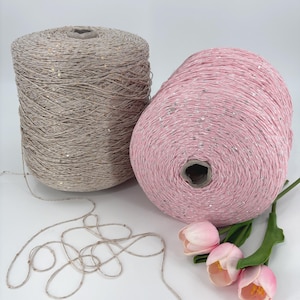 Cotton yarn, Cotton/Lurex - Tshirt Yarn, Yarn on Cone, Lurex yarn,  DK Cotton Yarn - 250m/100g - 273yds/3.52oz