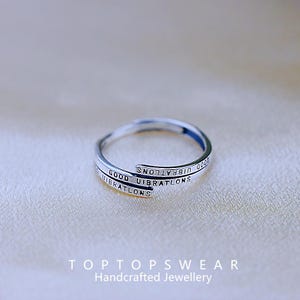 Anillo de plata de ley S925 con letras abiertas, estilo punk, estilo retro, ajustable
