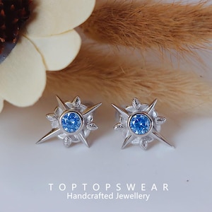 S925 Silver Delicate Star of David Stud Earrings with Blue Zirconia for Women Elegant Jewelry