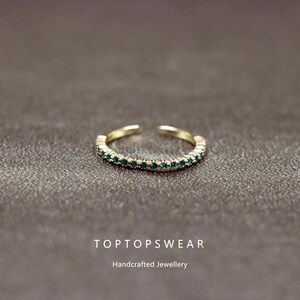 S925 Sterling silver narrow row with emerald ring Green Life adjustable Ring