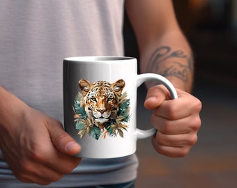 Taza de cerámica 11oz, taza de café de guepardo, taza de guepardo boho, taza de café, taza boho