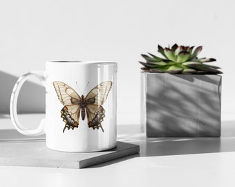 Taza de café con mariposas: cerámica de 325 ml, regalo para amantes de la naturaleza