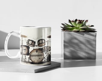 Taza de café Drumset, regalo amante de la música, taza de batería para amantes de la música