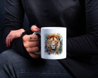 Taza de cerámica 11oz, Taza de León Boho, Taza de León, Taza personalizada, Taza de Café León
