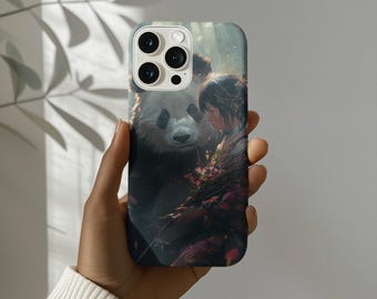 Funda para teléfono con chica anime y panda / Diseño floral, resistente