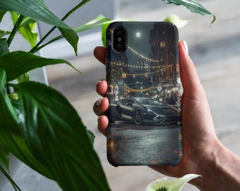 Funda de teléfono de lujo con diseño de coche deportivo y fondo panorámico para iPhone y Samsung
