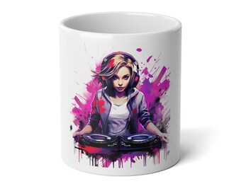 Taza Jumbo, 20oz, taza de café DJ Girl, taza de café DJ