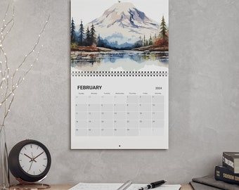 Calendario de pared con escenas naturales (2024): Regalo de arte de montaña