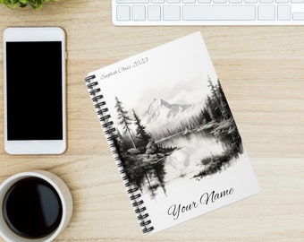 Cuaderno de montaña personalizado, cuaderno espiral - línea reglada, cuaderno personal, cuaderno de escena de la naturaleza, cuaderno de montañas, cuaderno de escena al aire libre