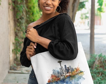 Bolso de mano de Seattle, bolso de mano de acuarela de Seattle - lienzo - 3 tamaños disponibles