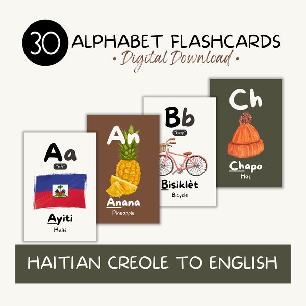 Flashcards for Kids, Printable Flashcards, Haitian Creole Alphabet Flash Cards, Language Learning, Educational Cards, Digital Flashcards