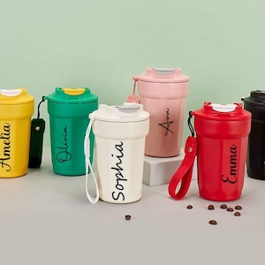 Personalised Cup Engraved Tumbler Custom Name Travel Coffee Mug Sports Style Double Wall Water Bottle Insulated Steel Flask Gift for Her Him