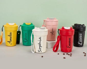 Taza personalizada, vaso grabado, nombre personalizado, taza de café de viaje, estilo deportivo, botella de agua de doble pared, termo de acero aislado, regalo para ella y él