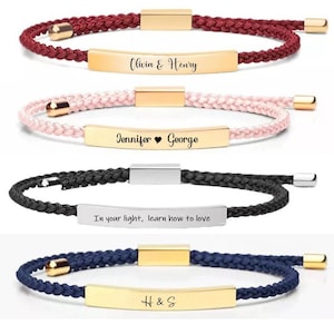 Personligt armband Graverat armband med valfritt namn Personligt silver Förgyllt present till mamma Syster Flickvän Justerbart rep