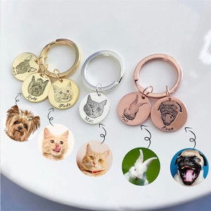 Personalized Pet Portrait Keychain, Pet Memorial Jewelry, Custom Disc Photo Engraved Keychain, Pet Gifts, Dog Cat Keychain Customized Tag