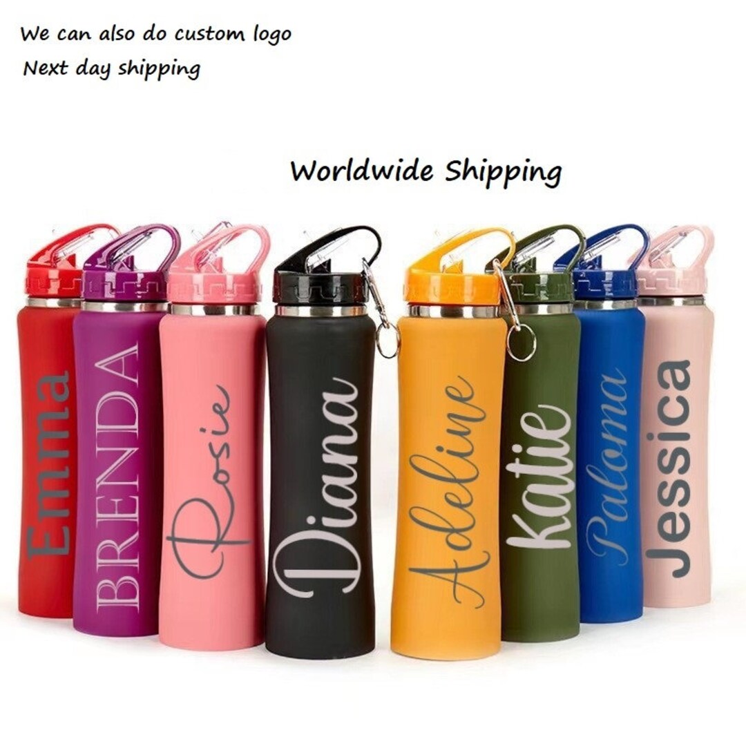 Personalised Engraved Name Double Wall Sports Style Water Bottle 600ml ...