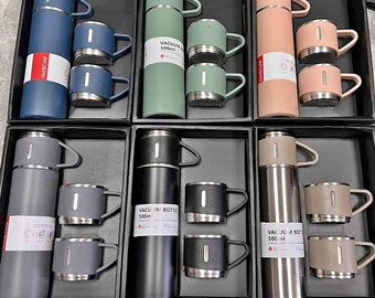 Garrafa de água personalizada com estampa de flor de nascimento, conjunto de garrafas térmicas com isolamento a vácuo, presente de Natal para ela, copos térmicos de viagem, garrafa térmica de café para ele