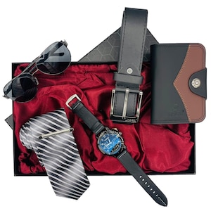 Conjunto de regalo para hombre, reloj de pulsera, cinturón, llavero, regalo para él, billetera para hombre, día del padre, novio, San Valentín, boda, Navidad, reloj de cuero artificial