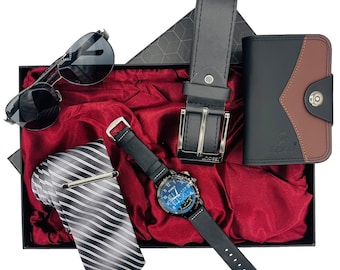 Men Gift Set Wrist Watch Belt Keychain Gift For Him Mens Wallet Fathers Day Boyfriend Valentines Wedding Christmas Artificial Leather Watch