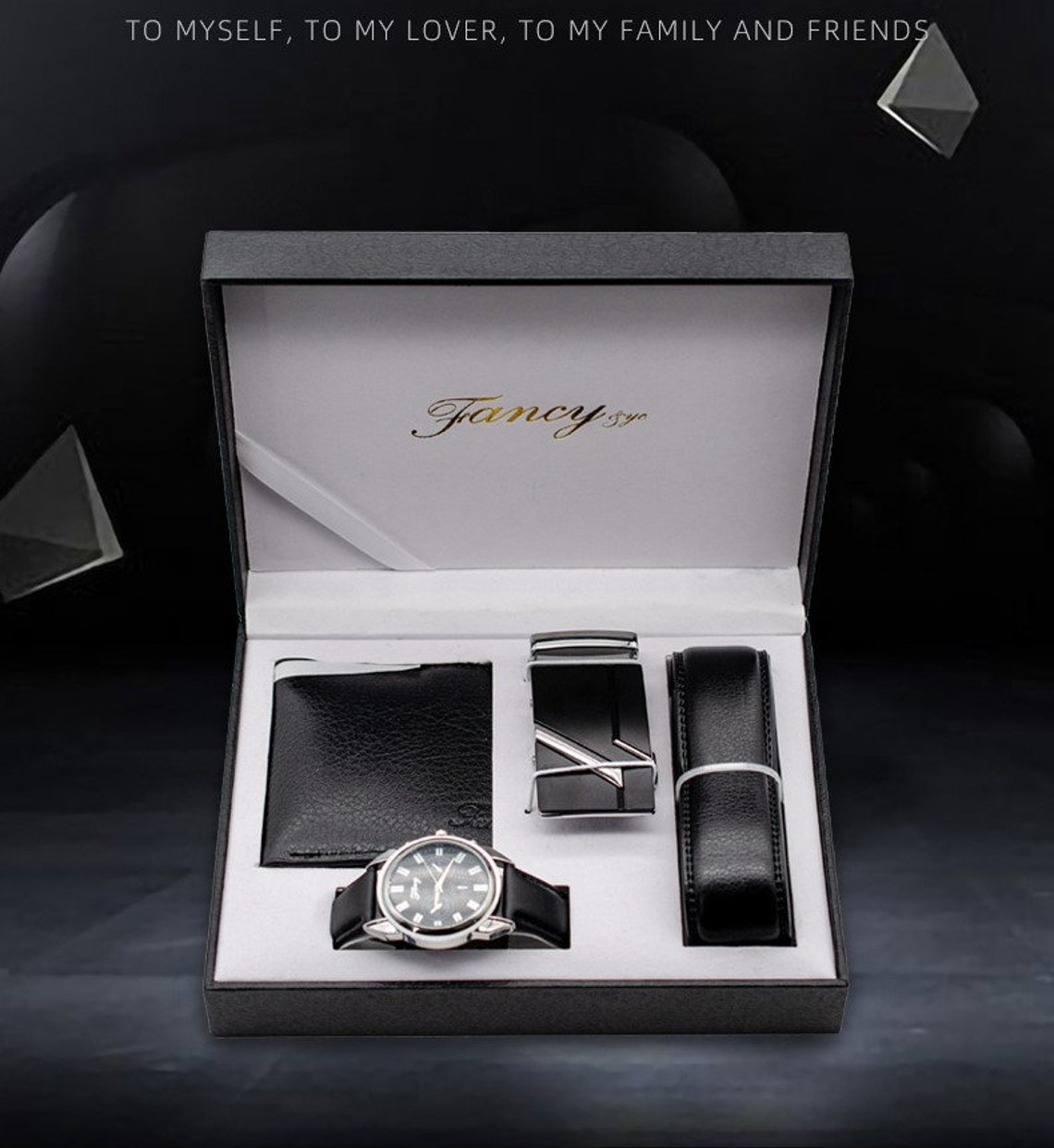 Men Gift Set Wrist Watch Belt Keychain Gift for Him Mens Wallet Fathers