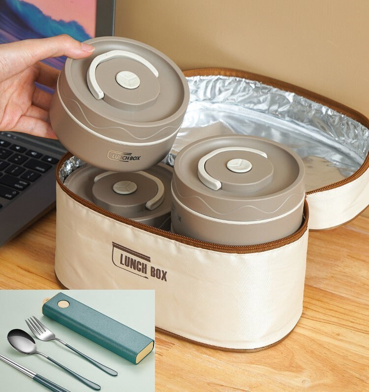 Lunch Box Thermos Food Flask Leakproof Stainless Steel Vacuum Lunch Box Insulated Soup Container with Fork Spoon Chop Sticks Jar Container