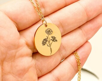 Buquê de flores de nascimento em ouro prateado, colar personalizado, joias florais, presente para meninas, presente de natal, colar com nome de flor de nascimento