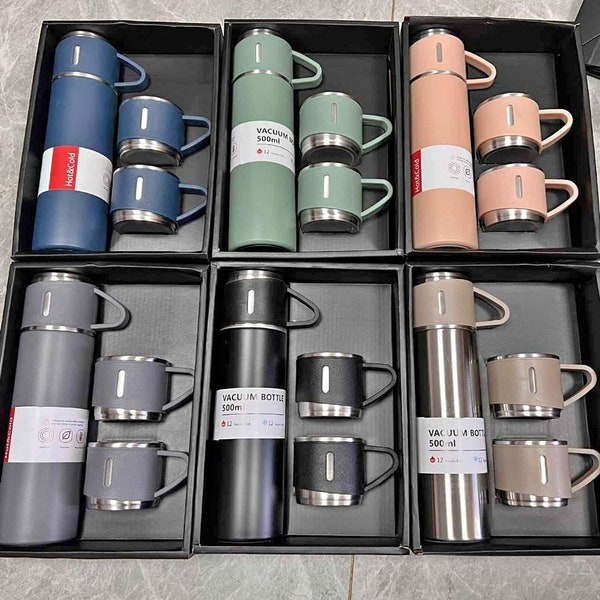 Ensemble de fioles isothermes sous vide personnalisées, fleur de naissance, cadeau pour elle, tasses isothermes, fiole isotherme à café, bouteille thermos de voyage