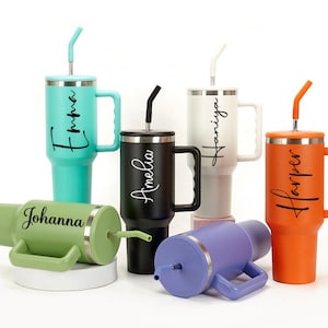 Personalised Cup Engraved Tumbler Custom Name Travel Mug With Straw Sports Style Double Wall Water Bottle Insulated Steel Flask Gift for Her