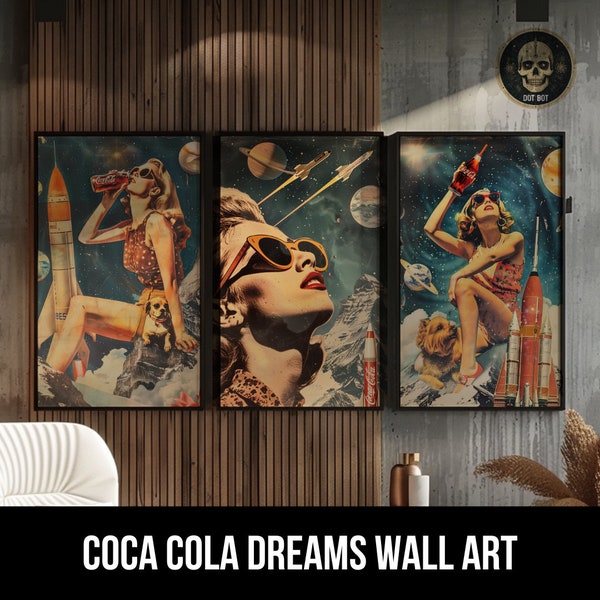 Rêves de coca cola, images numériques, art coca cola, collage d'art vintage, publicité alimentaire, art mural coca cola, pop art coca cola, affiches de cola