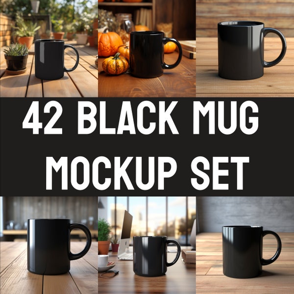 42 Black mug mockup set, black mug mockup, black mug, mockup set, mug mockup, mockup black, tea cup, product mock up, coffee mug mock up