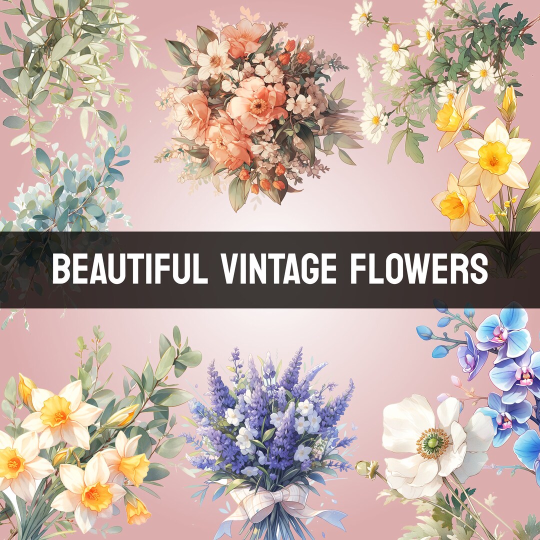 Vintage Flower Clipart Scrapbook Card Making Invitation - Etsy