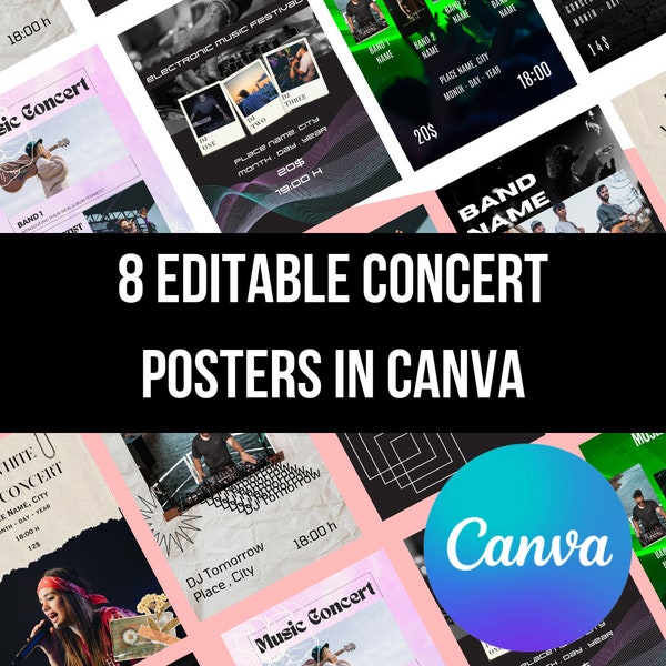 8 Editable Concert Poster in Canva, Concert poster, Concert template, Concert ticket template, Event poster, Music Festival, DIY Poster