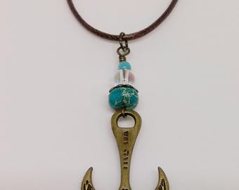 Anchor Pendant Necklace- Nautica Pendant Cord Necklace - Anchor Charm Necklace -