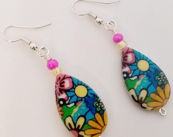 Flower Tear Drop Earrings -Flower Dangle Earrings - Flower Shell Earrings - Gift For Her