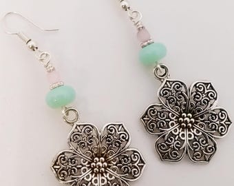 Flower dangle earrings - Hollow flower earrings - Gift for her