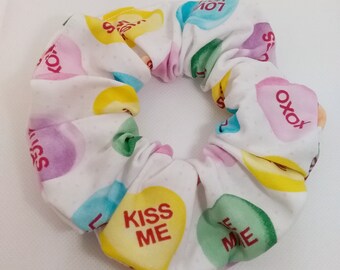 Candy Hearts Hair Scrunchie - Hair Ties- Valentines Day