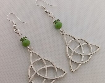 Triquetra  Knot Earrings Light Green, Trinity Knot Earrings