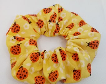 Yellow/Lady Bugs Hair Scrunchie - Hair Ties - Hair Accessories