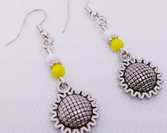 Sunflower Earrings - Dangle Earrings -Gift For Her