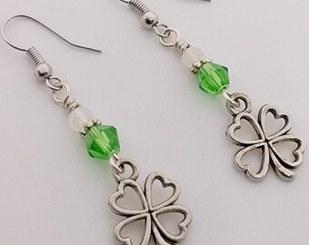Four Leaf Clover Earrings - Festive Earrings - St. Patrick's day Jewelry - Dangle Earrings