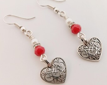 Filigree Heart Earrings - Boho Earrings - Heart Boho  Earrings - Valentine's Day Gift