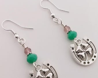 Horse Shoe Earrings - Four Leaf Clover Earrings - ST. Patrick's Day - Luck of The Irish Earrings