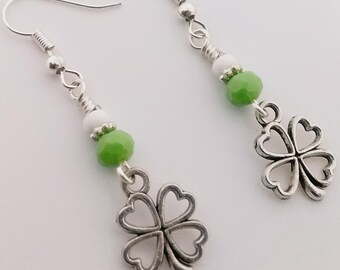 Four Leaf Clover Earrings - Festive Earrings - St. Patrick's day Jewelry - Dangle Earrings