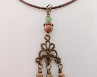 Boho Chandelier Pendant Necklace - Boho Cord Pendant - Boho Style Jewelry